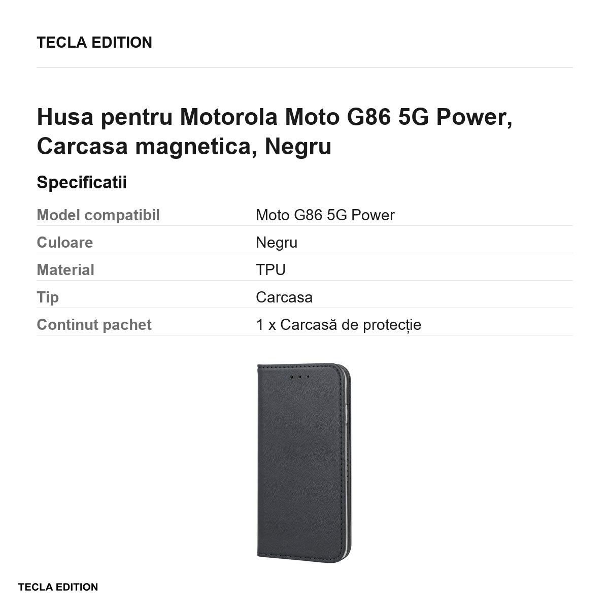 Husa Smart Magnetic pentru Motorola Moto G86 5G Power, tip carte cu inchidere magnetica, Negru [3]