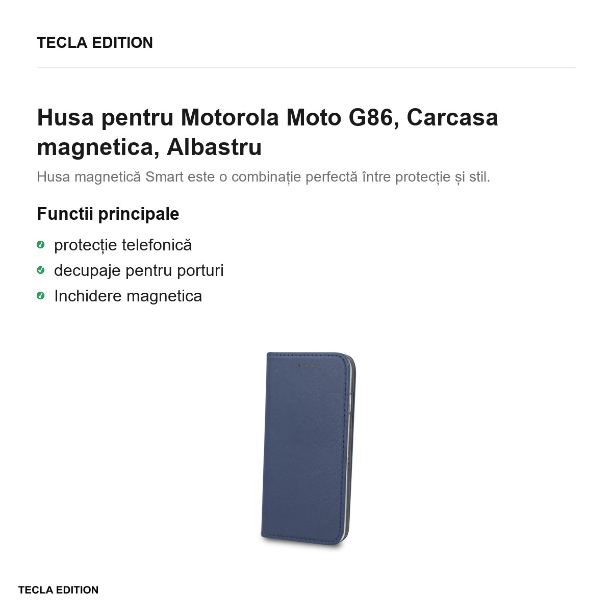 Husa Smart Magnetic pentru Motorola Moto G86, tip carte cu inchidere magnetica, Albastru [2]