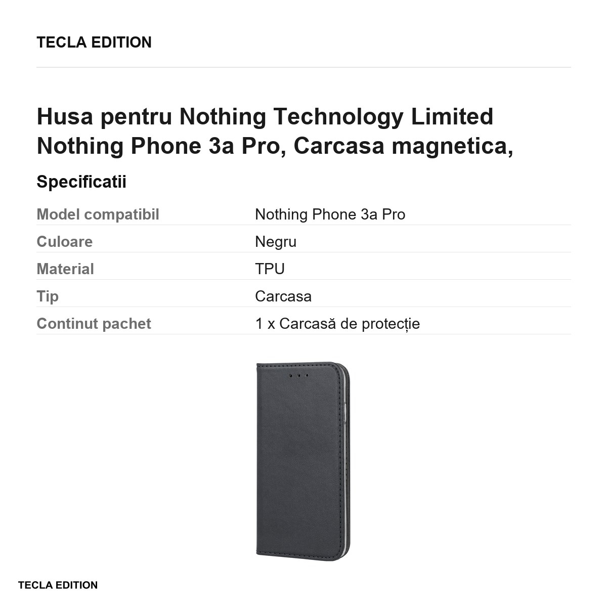 Husa Smart Magnetic pentru Nothing Technology Limited Nothing Phone 3a Pro, tip carte cu inchidere magnetica, Negru [3]