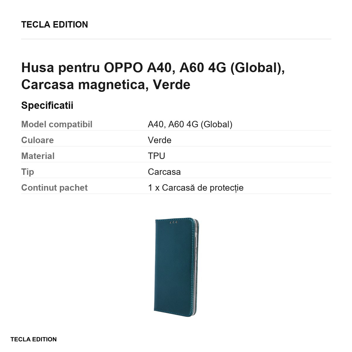 Husa Smart Magnetic pentru OPPO A40, A60 4G (Global), tip carte cu inchidere magnetica, Verde [3]