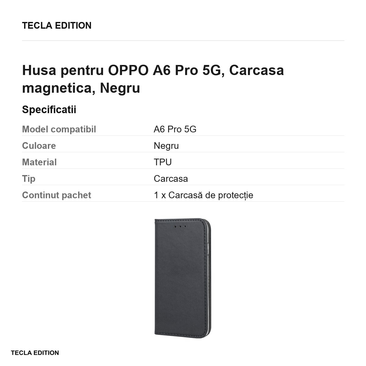 Husa Smart Magnetic pentru OPPO A6 Pro 5G, tip carte cu inchidere magnetica, Negru [3]