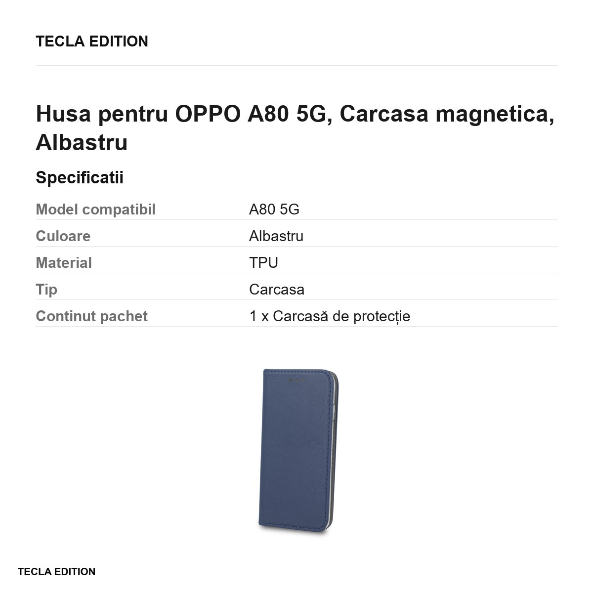 Husa Smart Magnetic pentru OPPO A80 5G, tip carte cu inchidere magnetica, Albastru [3]