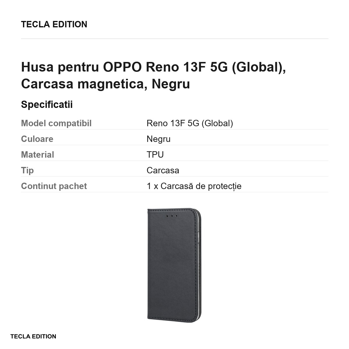 Husa Smart Magnetic pentru OPPO Reno 13F 5G (Global), tip carte cu inchidere magnetica, Negru [3]