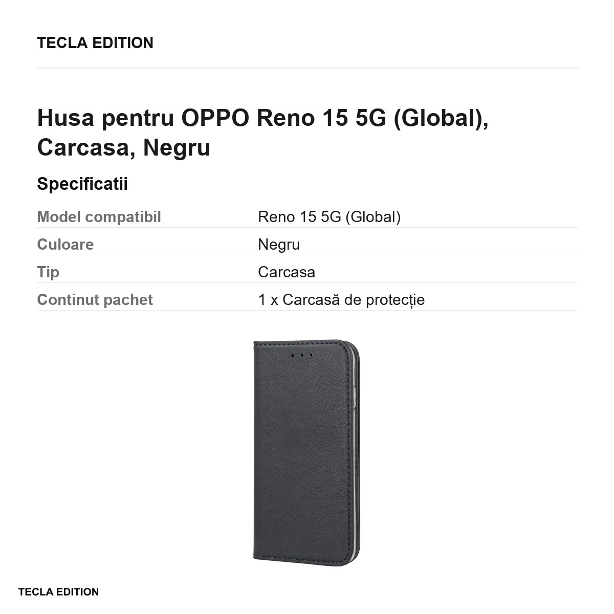 Husa Smart Magnetic pentru OPPO Reno 15 5G (Global), tip carte, Negru [3]