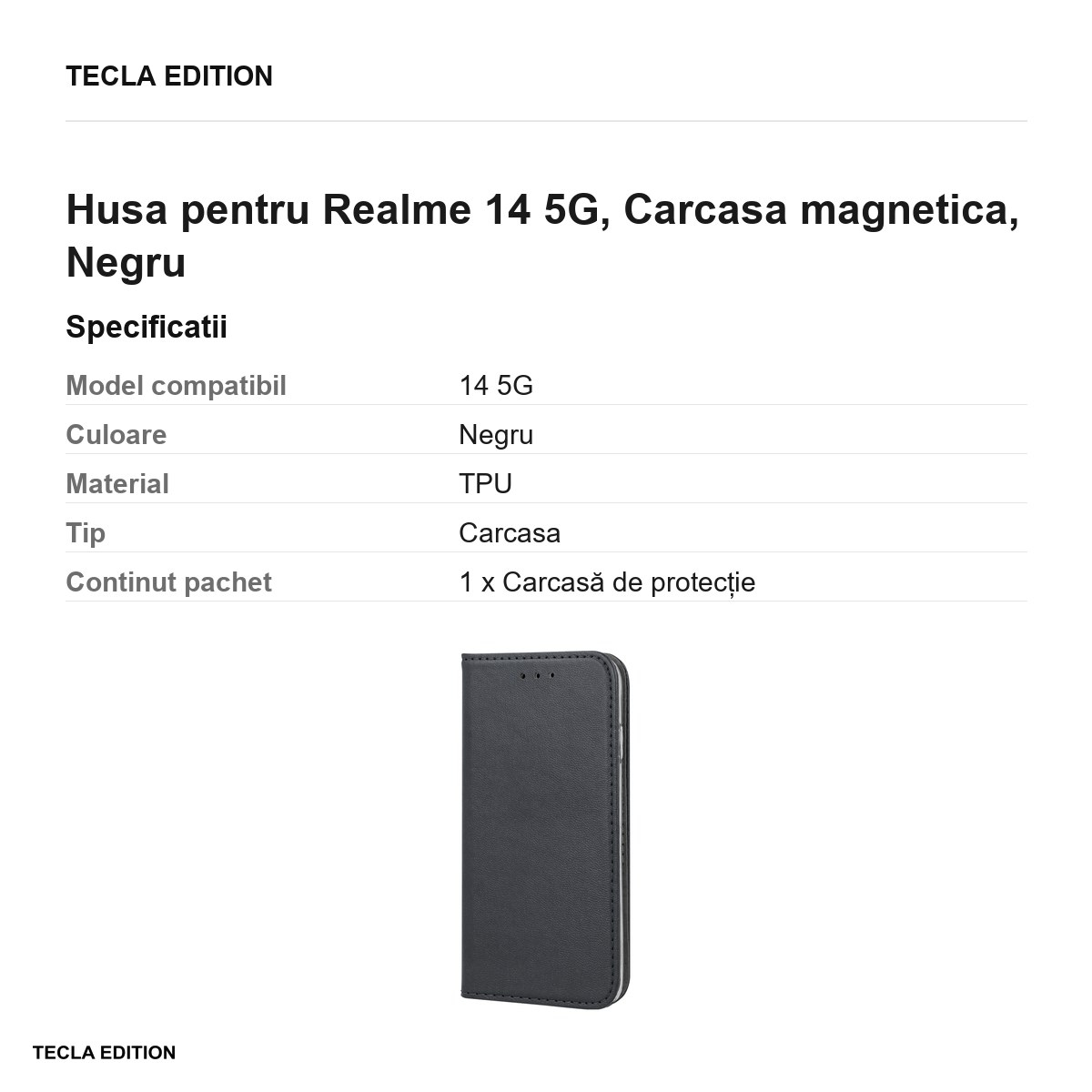 Husa Smart Magnetic pentru Realme 14 5G, tip carte cu inchidere magnetica, Negru [3]