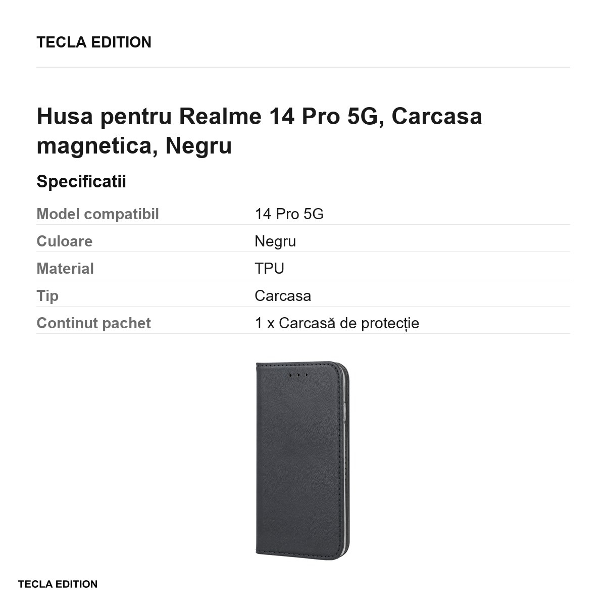 Husa Smart Magnetic pentru Realme 14 Pro 5G, tip carte cu inchidere magnetica, Negru [3]