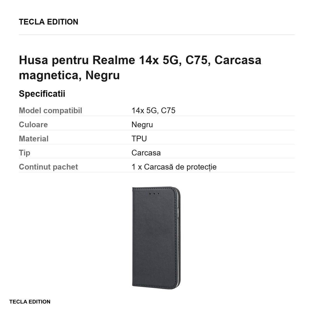 Husa Smart Magnetic pentru Realme 14x 5G, C75, tip carte cu inchidere magnetica, Negru [3]