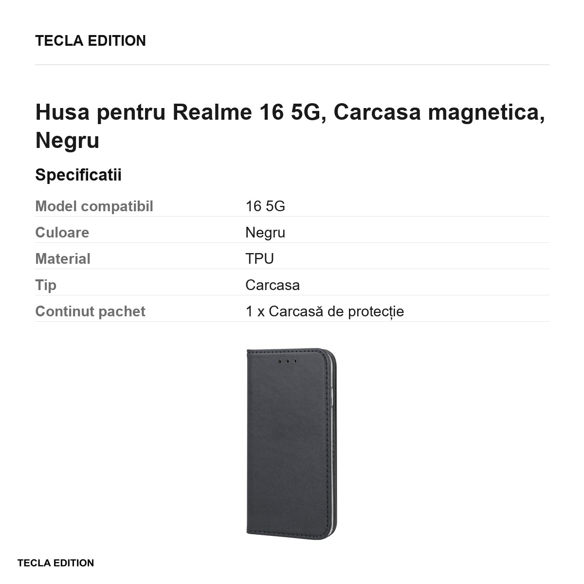 Husa Smart Magnetic pentru Realme 16 5G, tip carte cu inchidere magnetica, Negru [3]