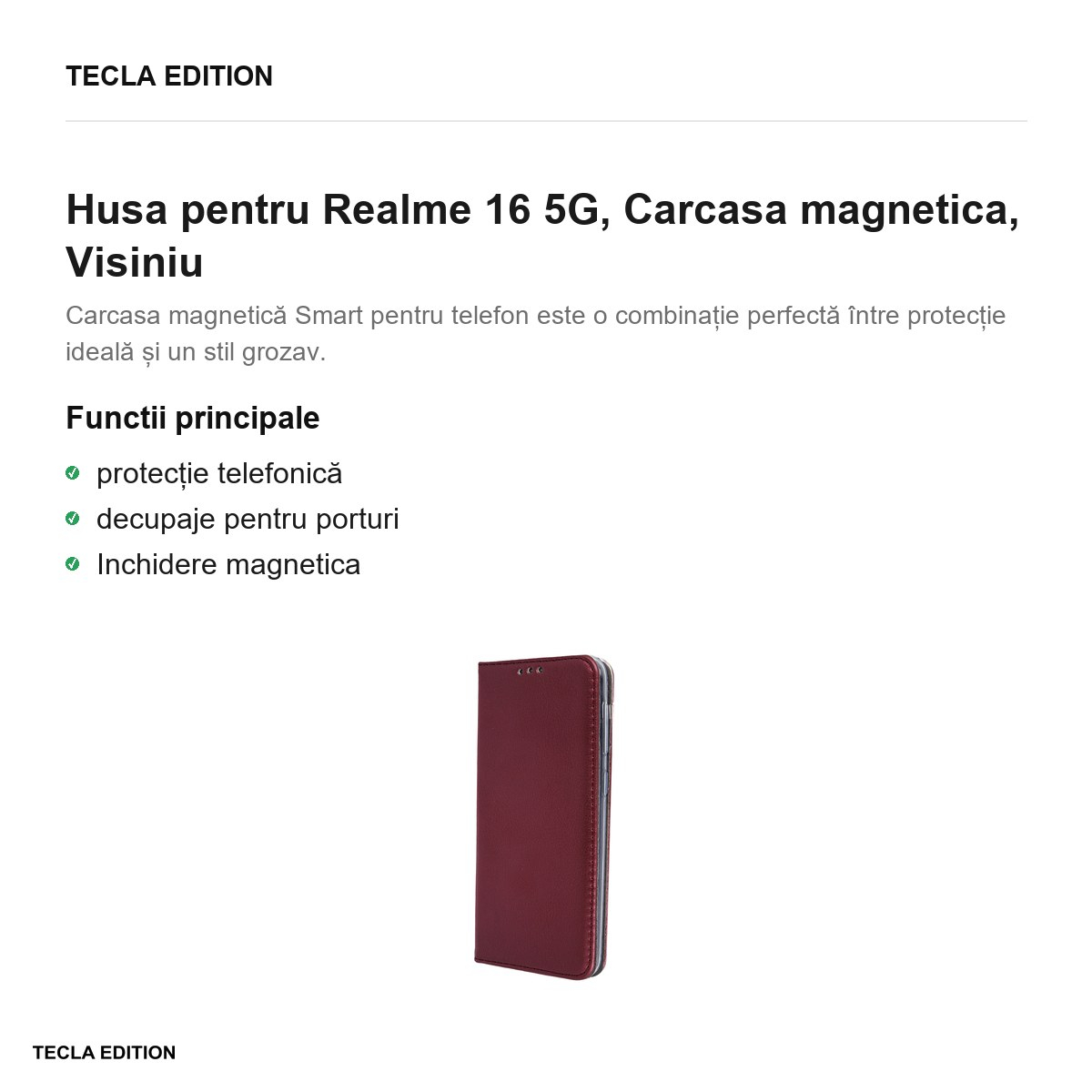 Husa Smart Magnetic pentru Realme 16 5G, tip carte cu inchidere magnetica, Visiniu [2]