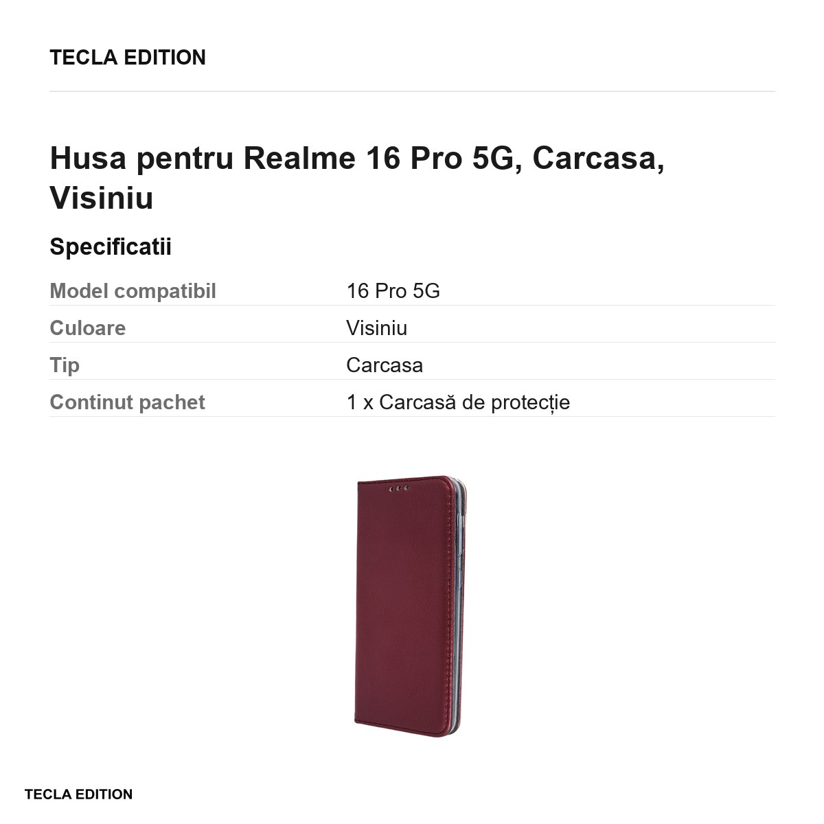 Husa Smart Magnetic pentru Realme 16 Pro 5G, tip carte, Visiniu [3]