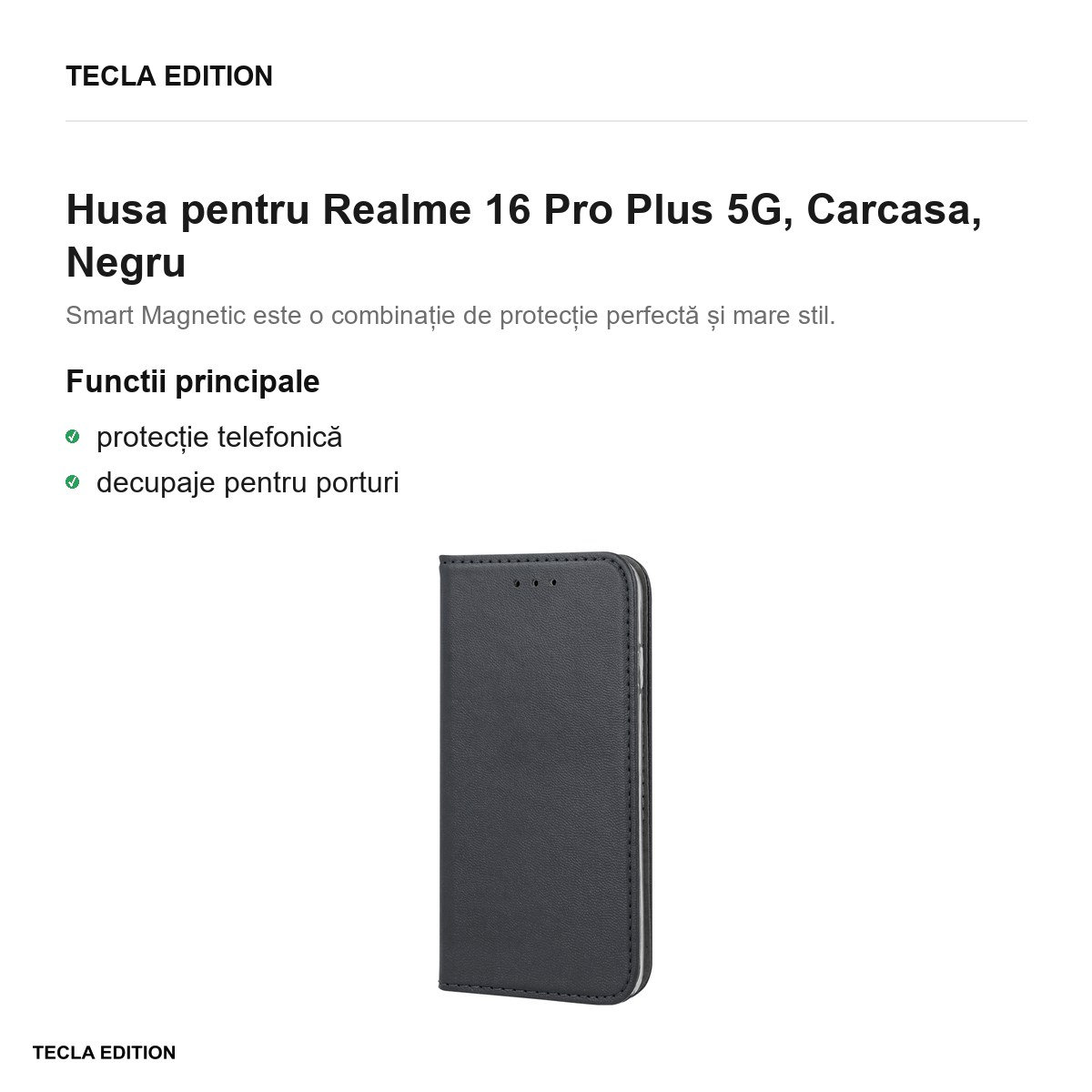 Husa Smart Magnetic pentru Realme 16 Pro Plus 5G, tip carte, Negru [2]