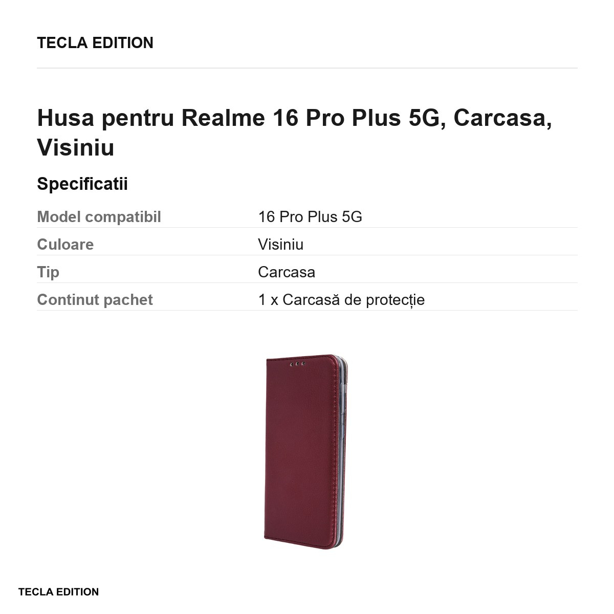 Husa Smart Magnetic pentru Realme 16 Pro Plus 5G, tip carte, Visiniu [3]