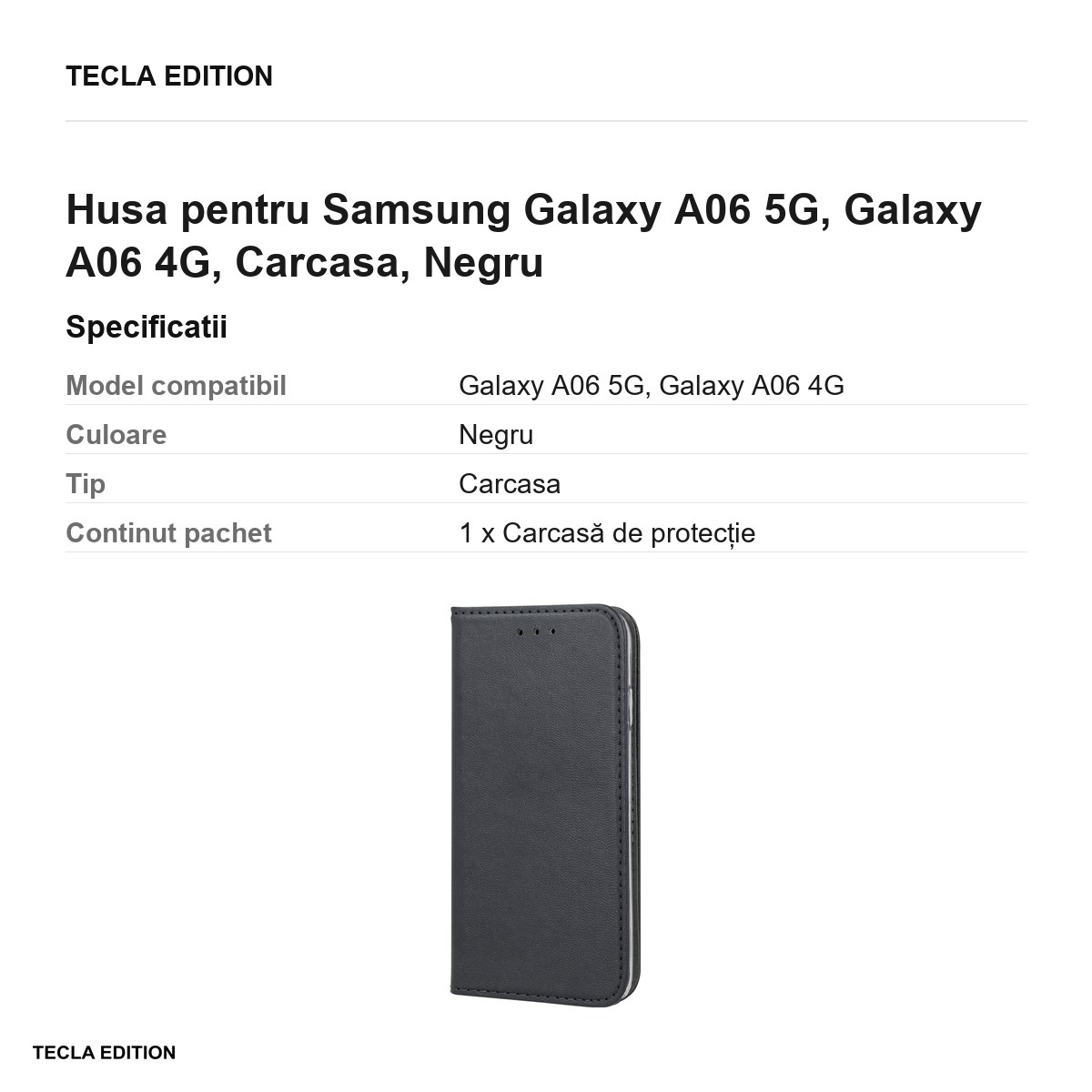 Husa Smart Magnetic pentru Samsung Galaxy A06 5G, Galaxy A06 4G, tip carte, Negru [3]