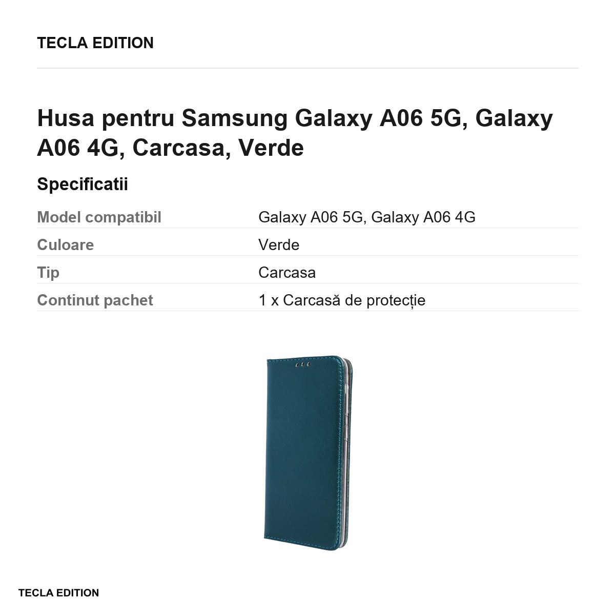 Husa Smart Magnetic pentru Samsung Galaxy A06 5G, Galaxy A06 4G, tip carte, Verde [3]