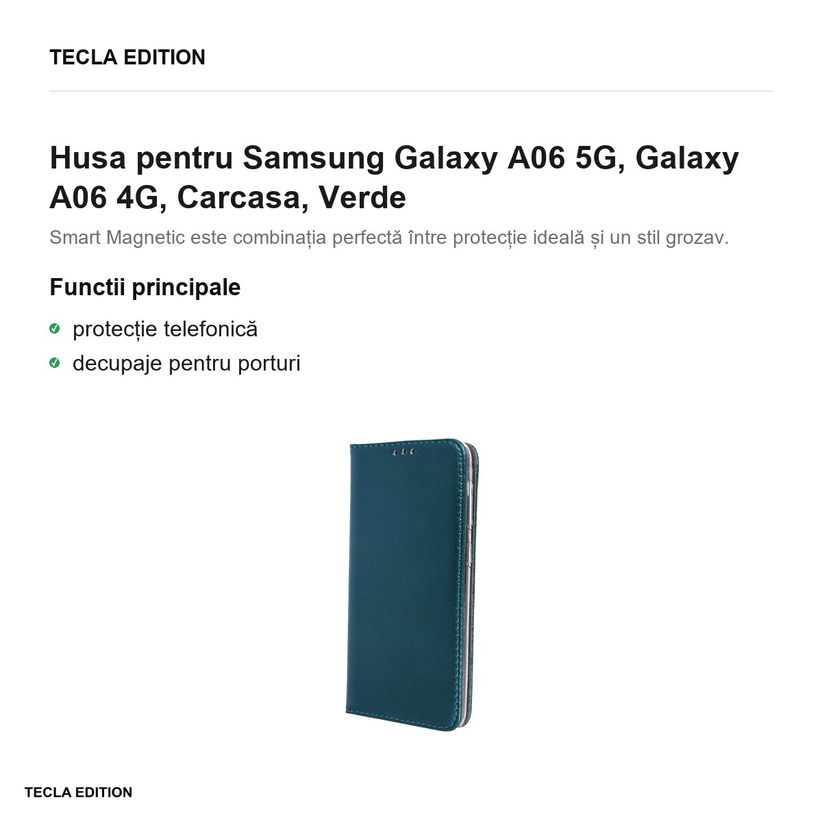 Husa Smart Magnetic pentru Samsung Galaxy A06 5G, Galaxy A06 4G, tip carte, Verde [2]