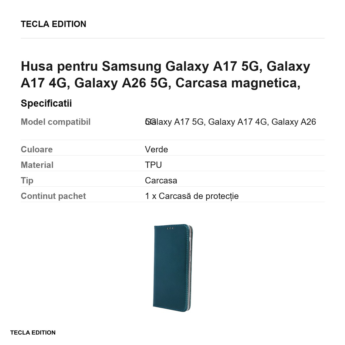 Husa Smart Magnetic pentru Samsung Galaxy A17 5G, Galaxy A17 4G, Galaxy A26 5G, tip carte cu inchidere magnetica, Verde [3]