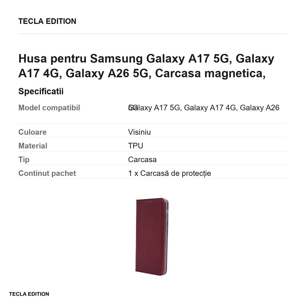 Husa Smart Magnetic pentru Samsung Galaxy A17 5G, Galaxy A17 4G, Galaxy A26 5G, tip carte cu inchidere magnetica, Visiniu [3]