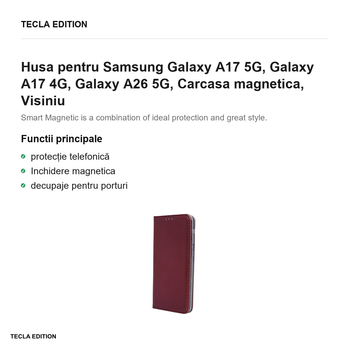 Husa Smart Magnetic pentru Samsung Galaxy A17 5G, Galaxy A17 4G, Galaxy A26 5G, tip carte cu inchidere magnetica, Visiniu [2]