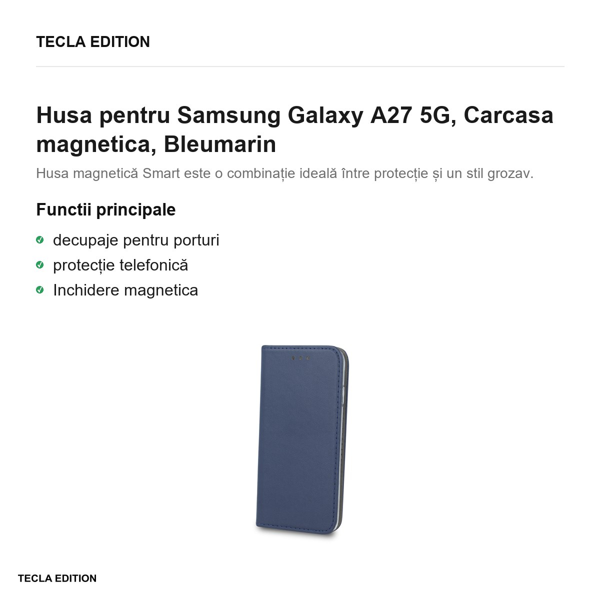 Husa Smart Magnetic pentru Samsung Galaxy A27 5G, tip carte cu inchidere magnetica, Bleumarin [2]