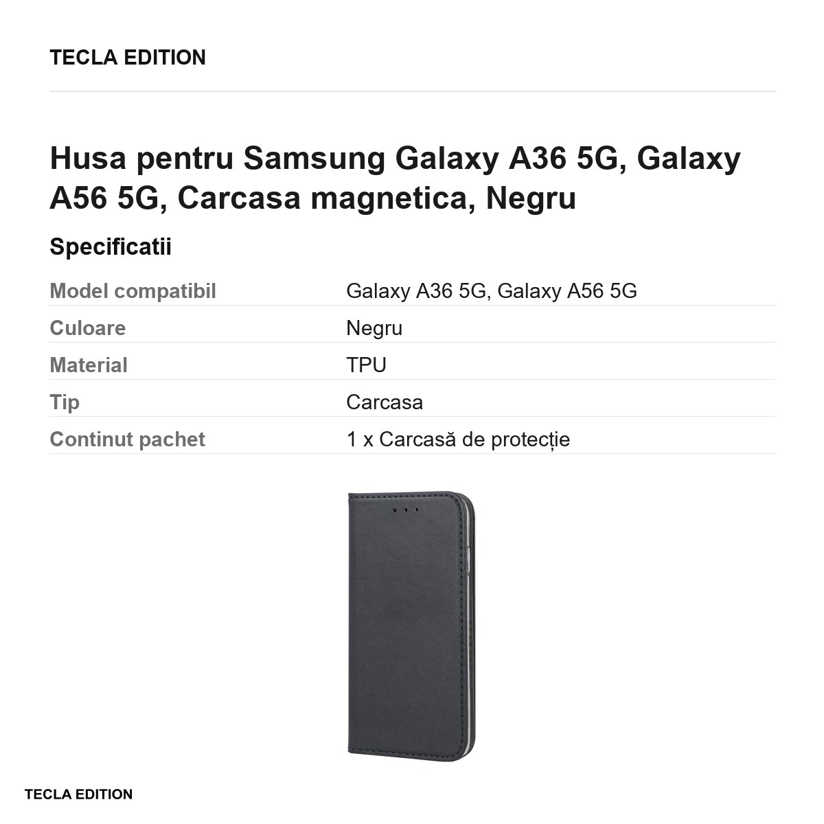 Husa Smart Magnetic pentru Samsung Galaxy A36 5G, Galaxy A56 5G, tip carte cu inchidere magnetica, Negru [3]