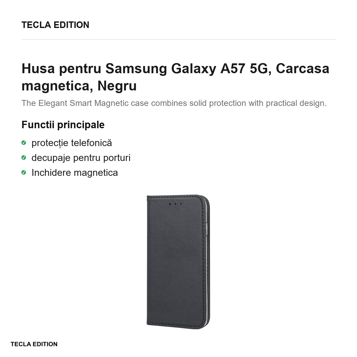 Husa Smart Magnetic pentru Samsung Galaxy A57 5G, tip carte cu inchidere magnetica, Negru [2]