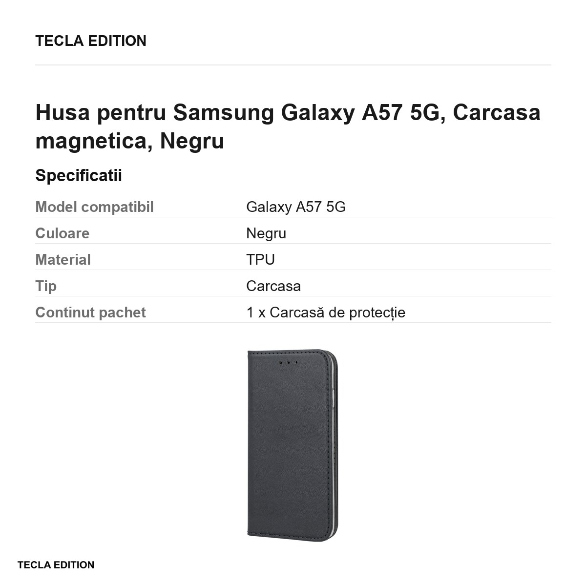 Husa Smart Magnetic pentru Samsung Galaxy A57 5G, tip carte cu inchidere magnetica, Negru [3]