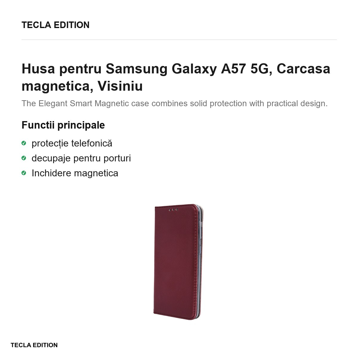Husa Smart Magnetic pentru Samsung Galaxy A57 5G, tip carte cu inchidere magnetica, Visiniu [2]