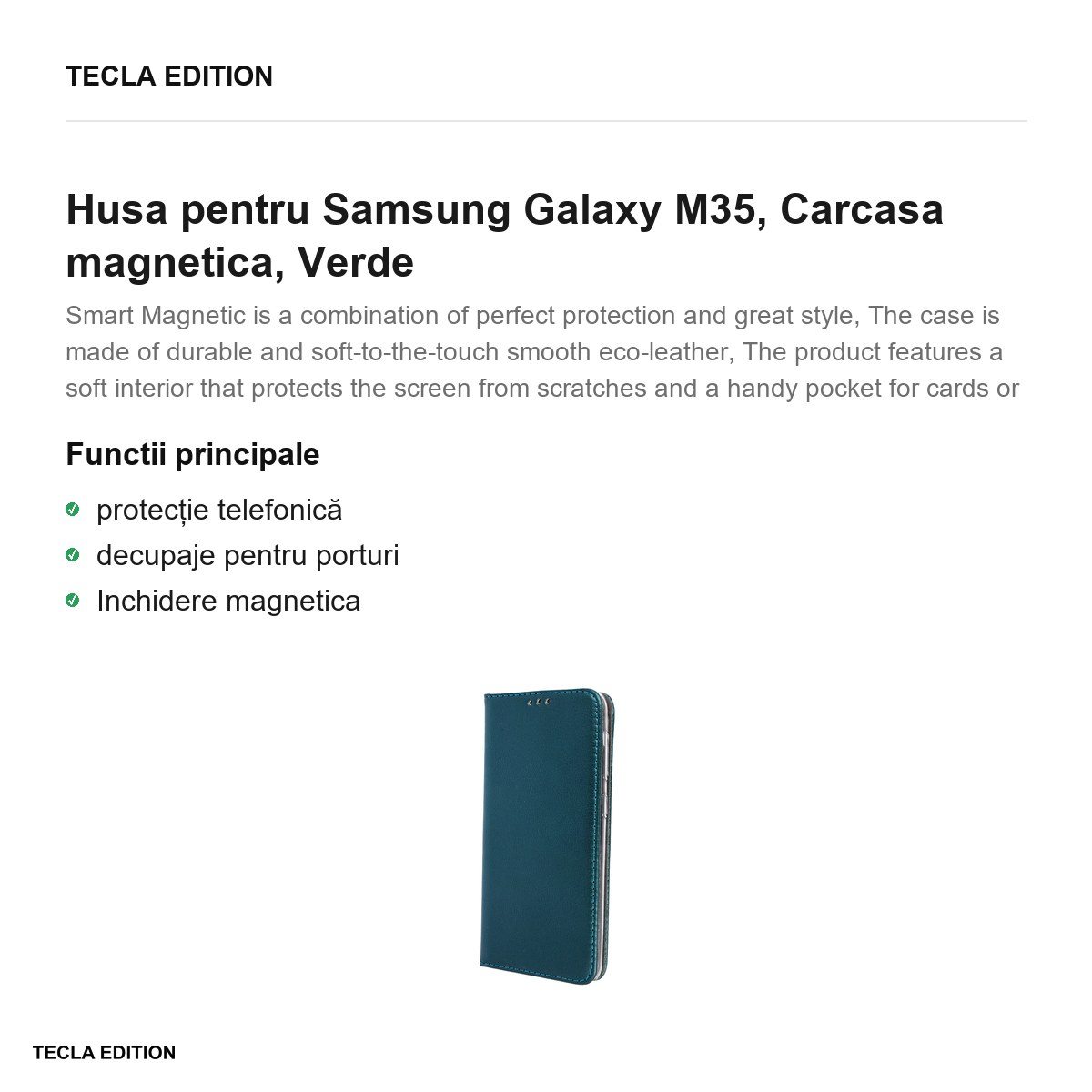 Husa Smart Magnetic pentru Samsung Galaxy M35, tip carte cu inchidere magnetica, Verde [2]