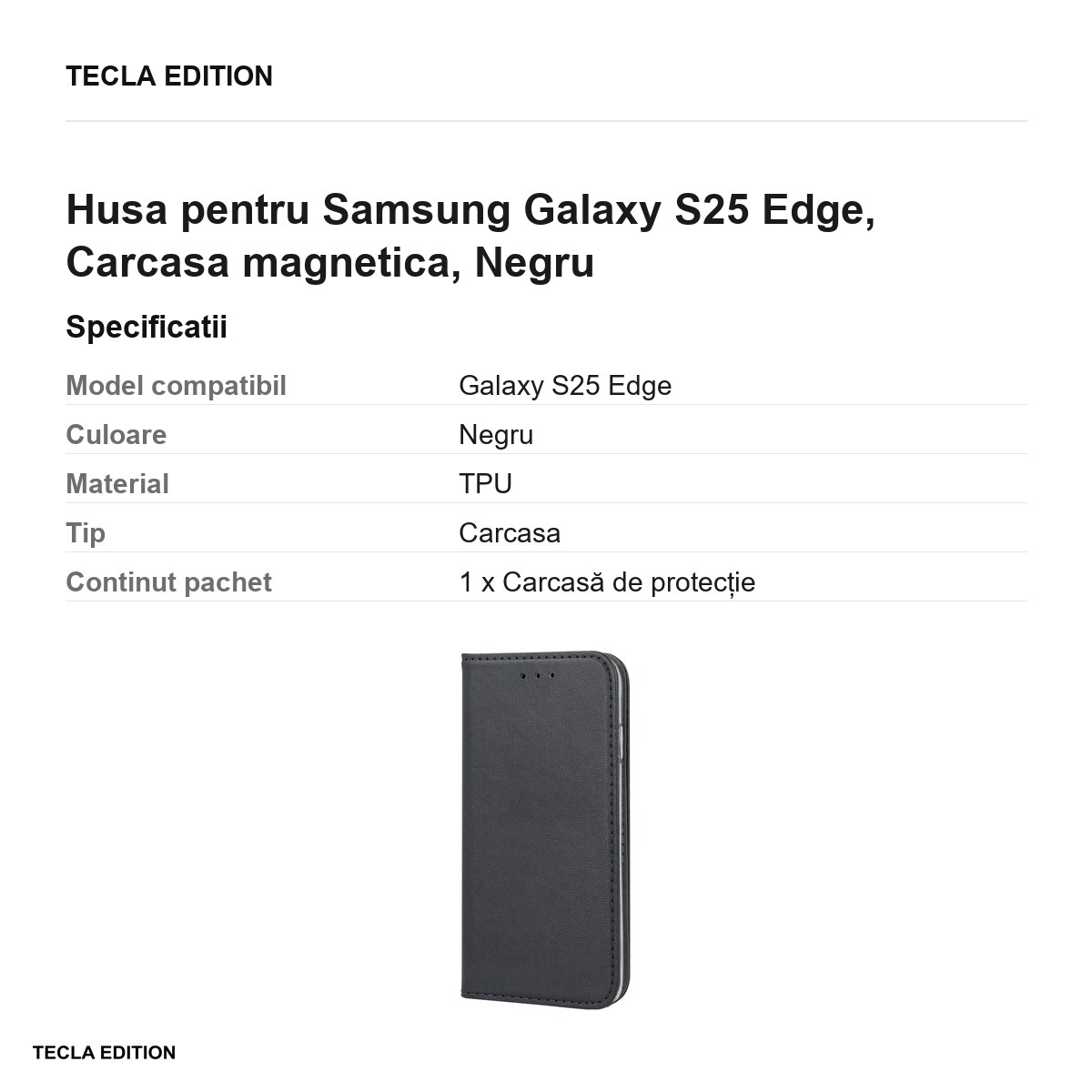 Husa Smart Magnetic pentru Samsung Galaxy S25 Edge, tip carte cu inchidere magnetica, Negru [3]
