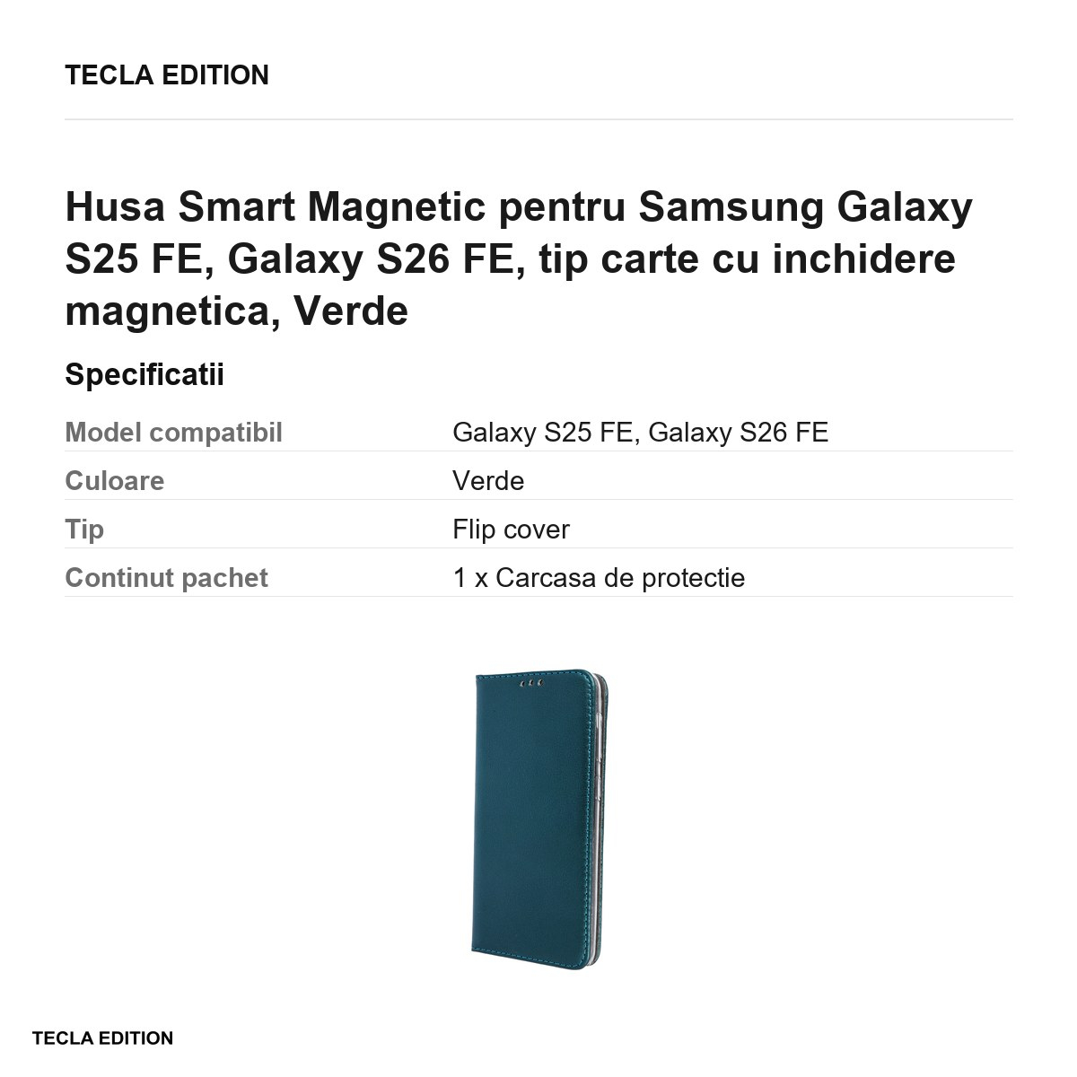Husa Smart Magnetic pentru Samsung Galaxy S25 FE, Galaxy S26 FE, tip carte cu inchidere magnetica, Verde [3]