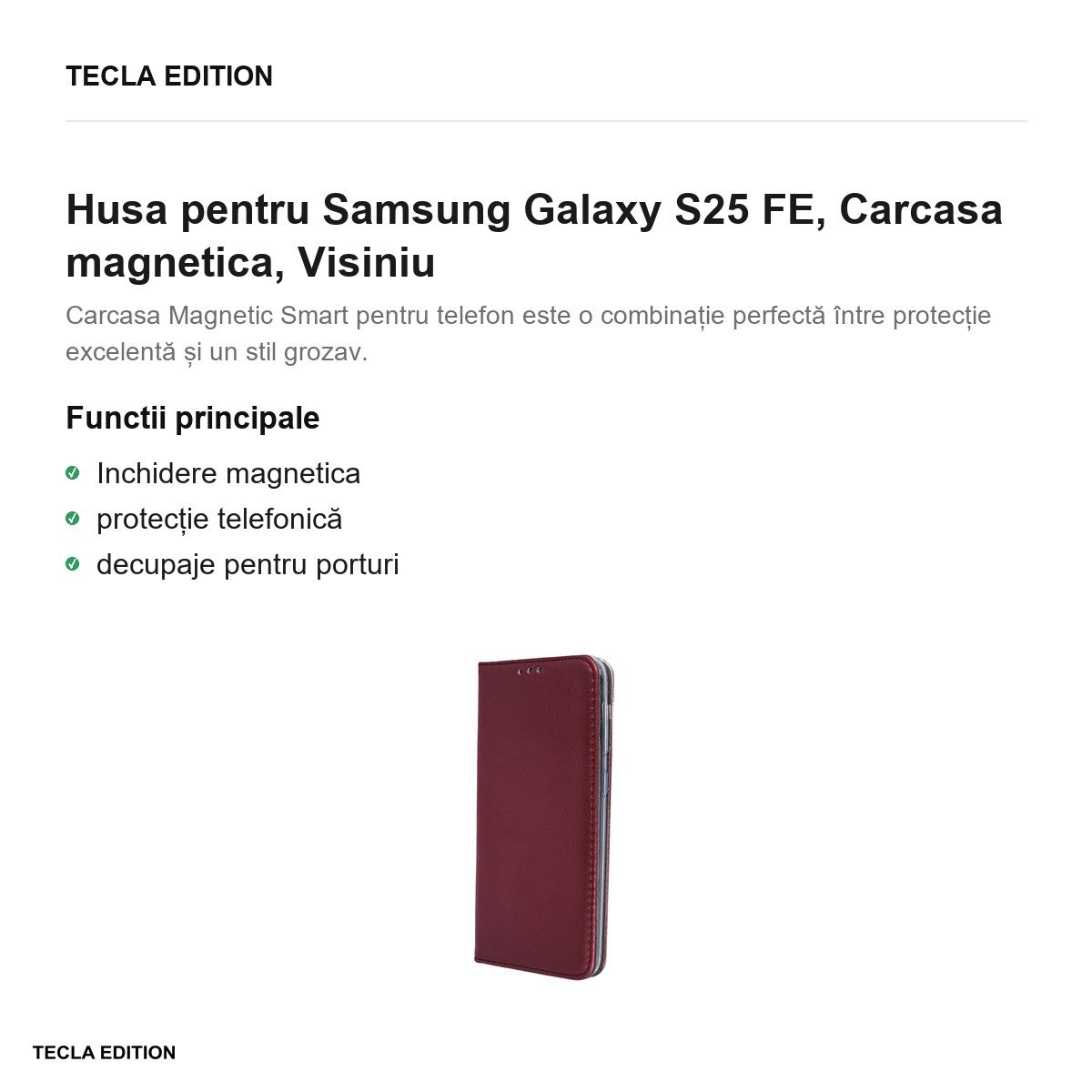 Husa Smart Magnetic pentru Samsung Galaxy S25 FE, tip carte cu inchidere magnetica, Visiniu [2]