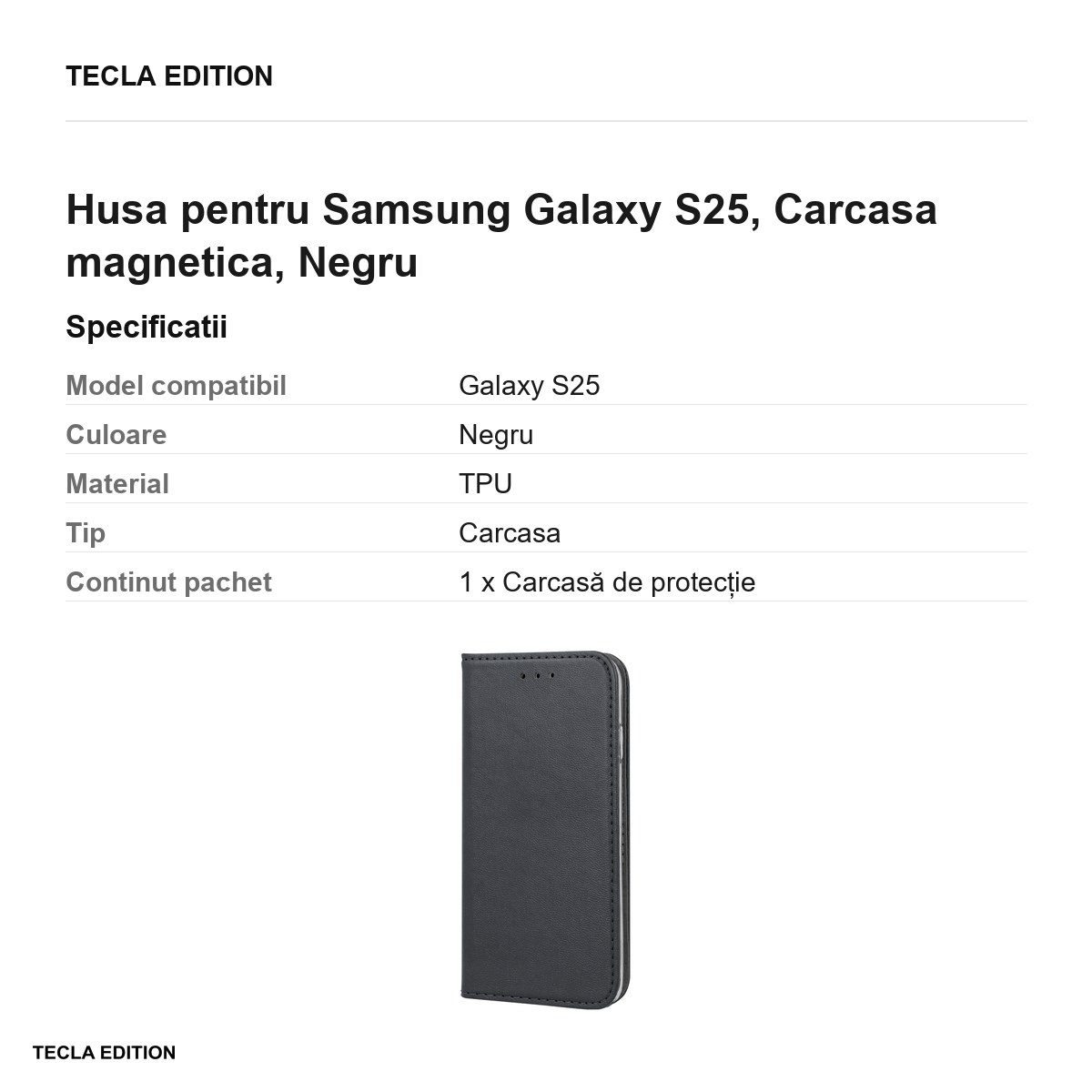 Husa Smart Magnetic pentru Samsung Galaxy S25, tip carte cu inchidere magnetica, Negru [3]