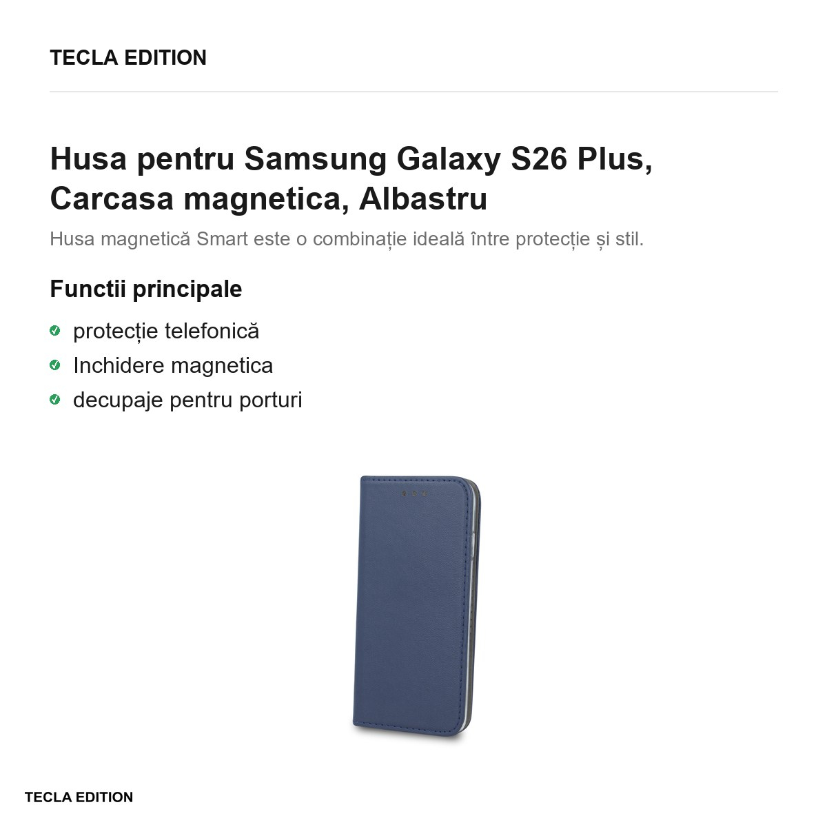 Husa Smart Magnetic pentru Samsung Galaxy S26 Plus, tip carte cu inchidere magnetica, Albastru [2]