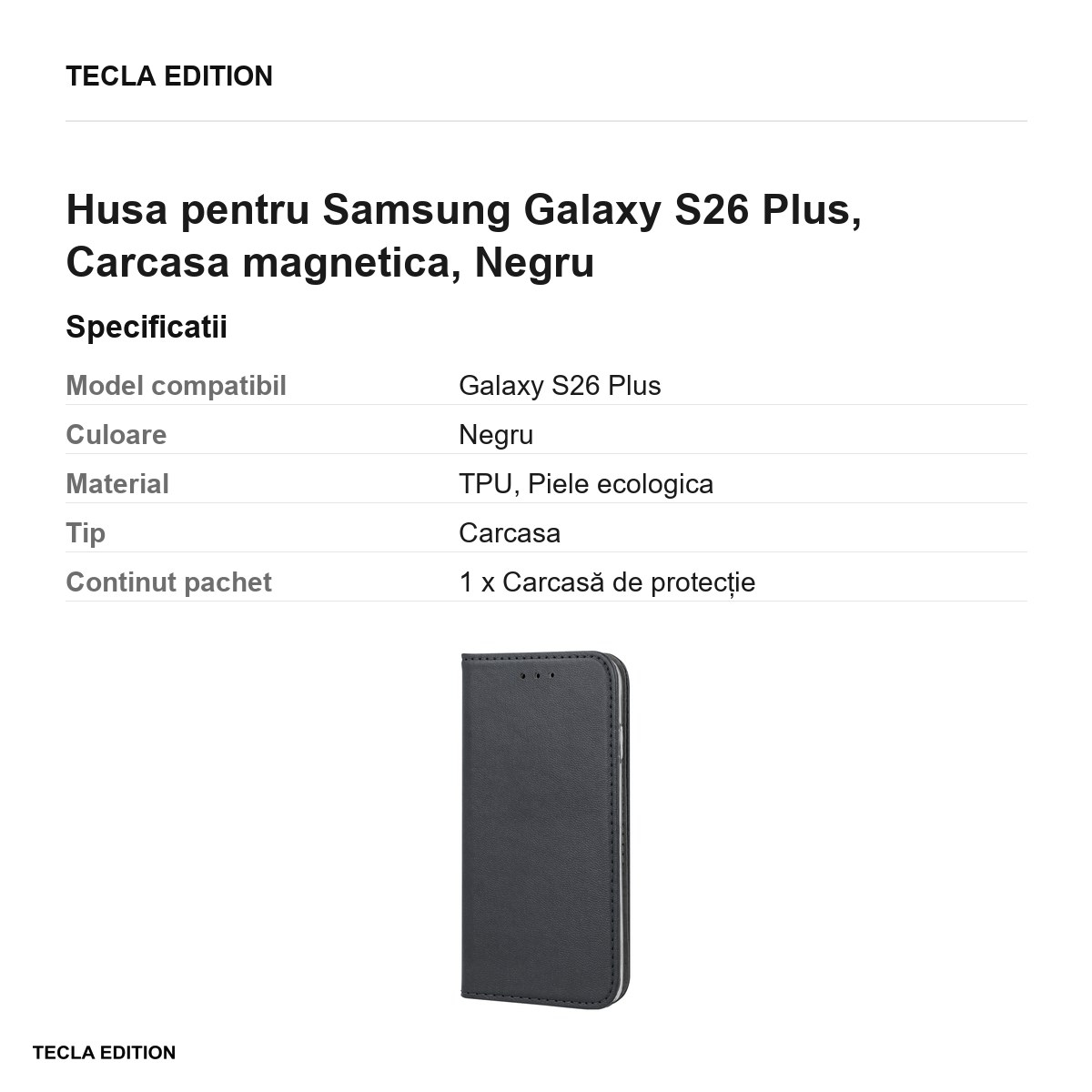 Husa Smart Magnetic pentru Samsung Galaxy S26 Plus, tip carte cu inchidere magnetica, Negru [3]