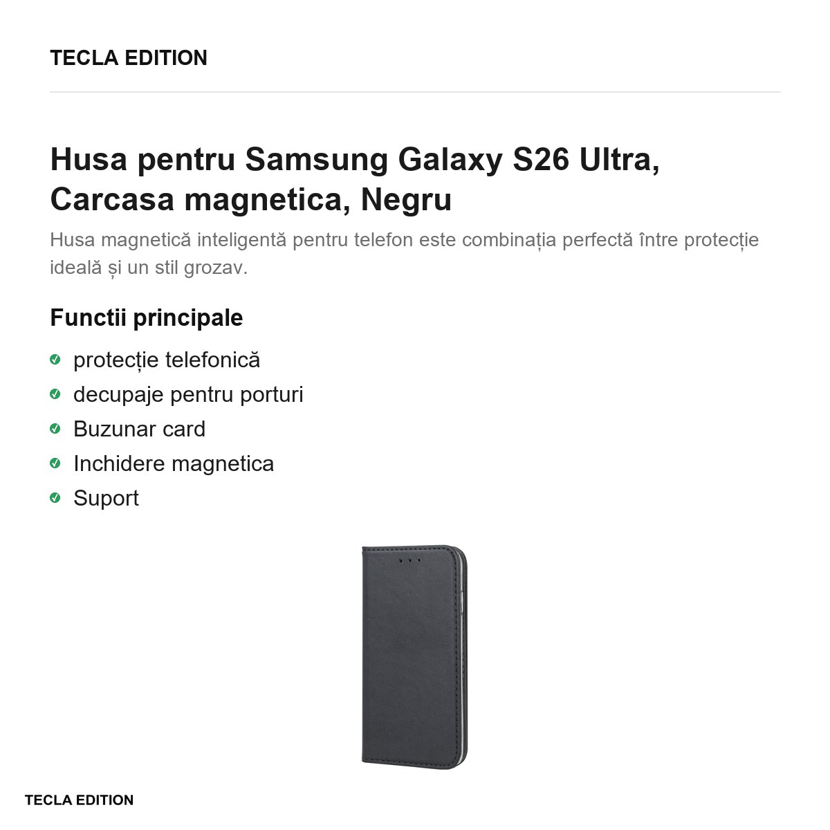 Husa Smart Magnetic pentru Samsung Galaxy S26 Ultra, tip carte cu inchidere magnetica, Negru [2]