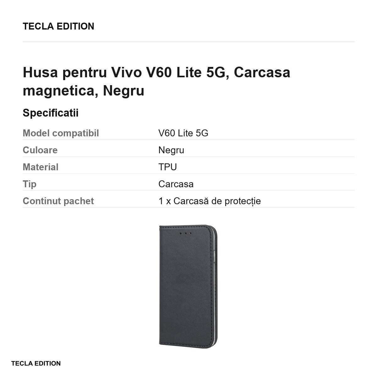 Husa Smart Magnetic pentru Vivo V60 Lite 5G, tip carte cu inchidere magnetica, Negru [3]