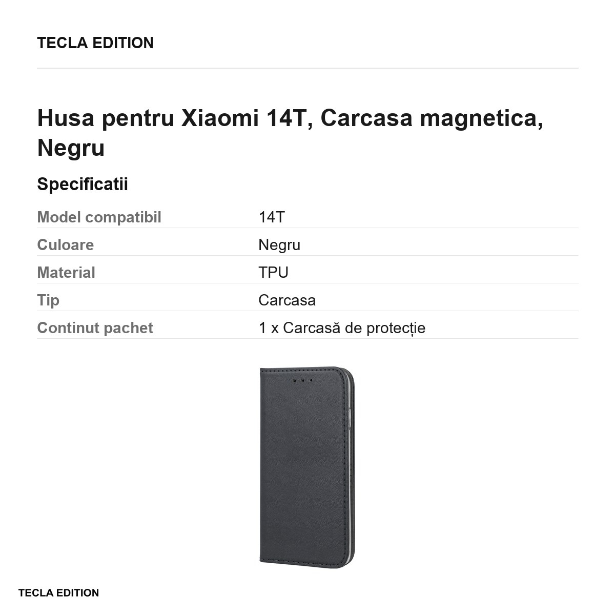 Husa Smart Magnetic pentru Xiaomi 14T, tip carte cu inchidere magnetica, Negru [3]
