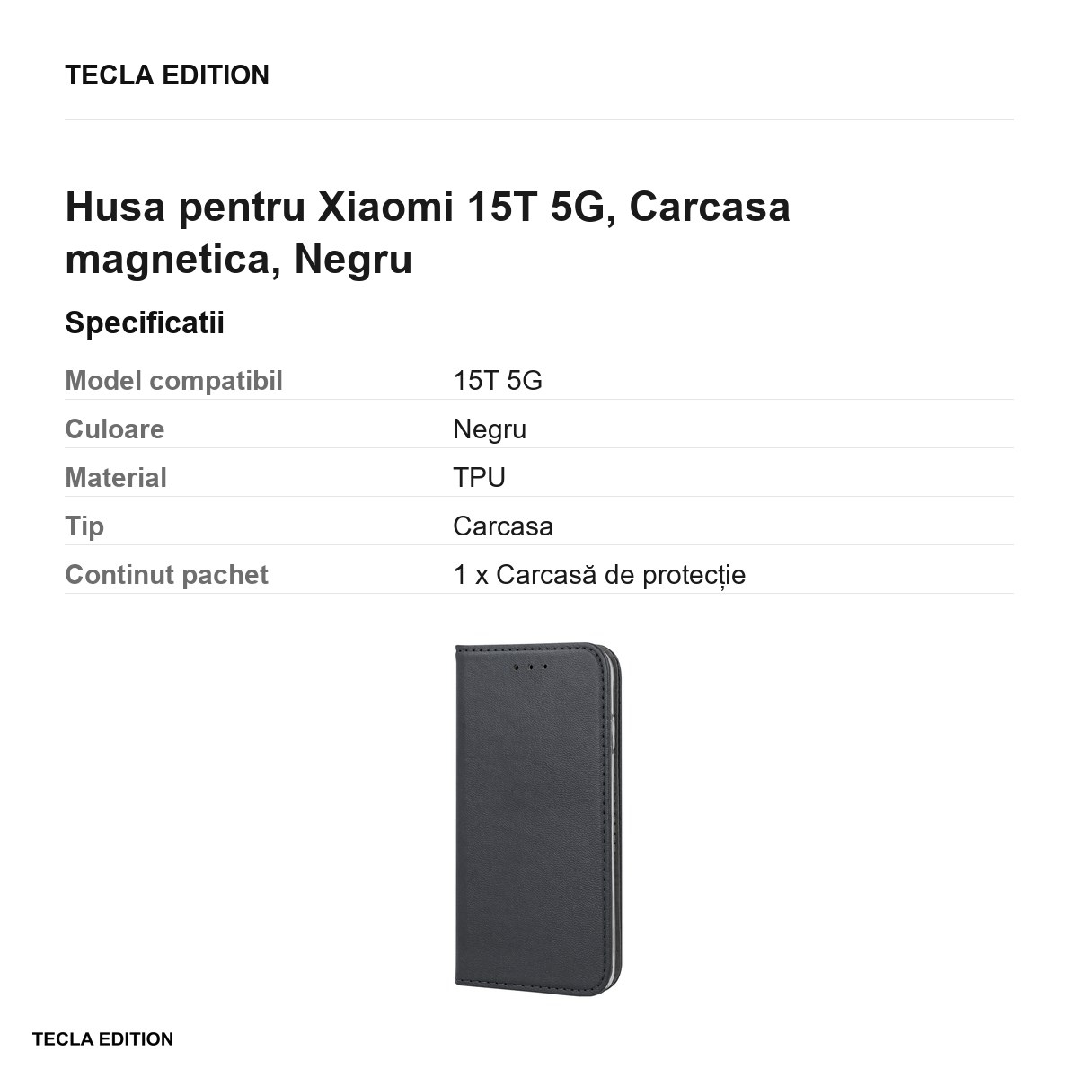 Husa Smart Magnetic pentru Xiaomi 15T 5G, tip carte cu inchidere magnetica, Negru [3]