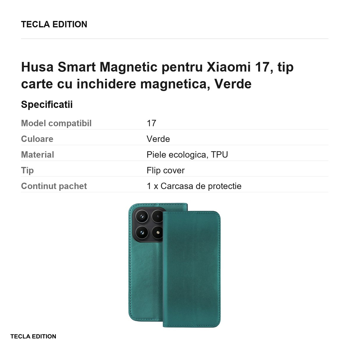 Husa Smart Magnetic pentru Xiaomi 17, tip carte cu inchidere magnetica, Verde [3]