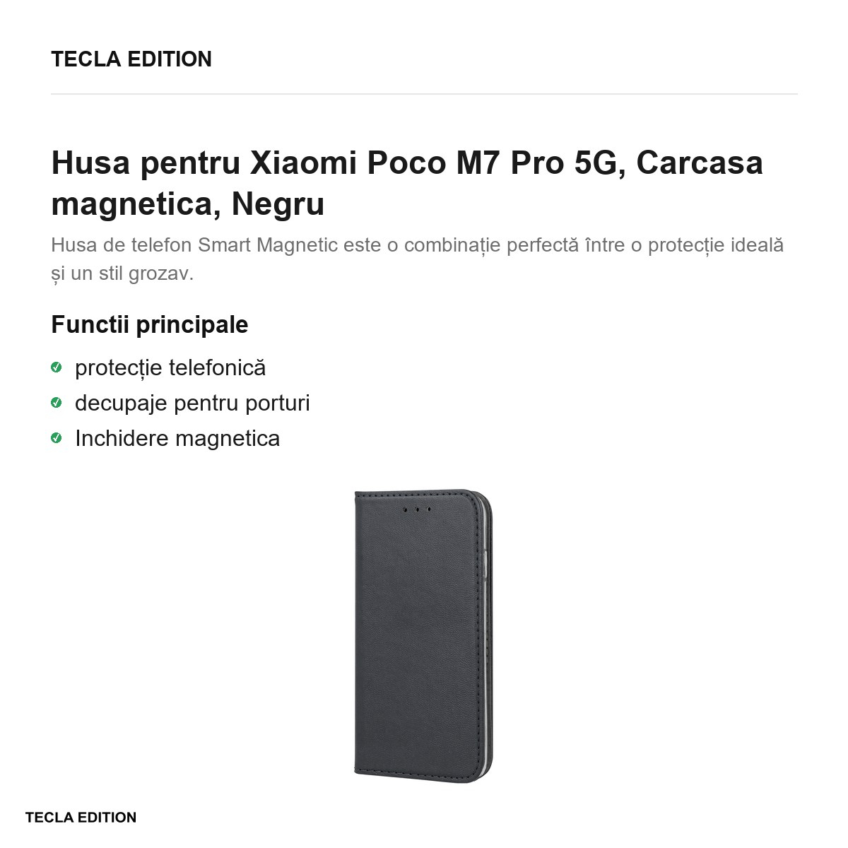 Husa Smart Magnetic pentru Xiaomi Poco M7 Pro 5G, tip carte cu inchidere magnetica, Negru [2]