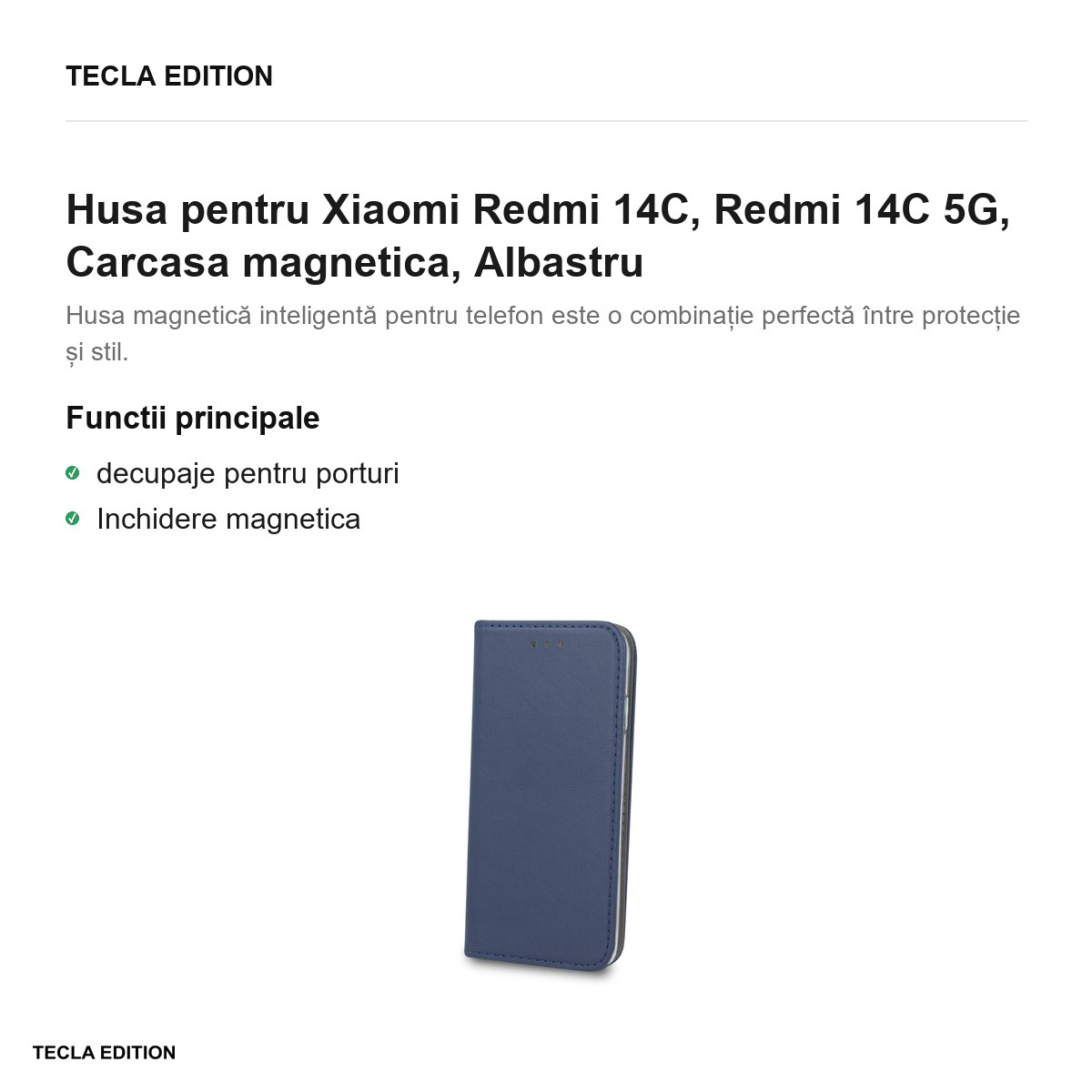 Husa Smart Magnetic pentru Xiaomi Redmi 14C, Redmi 14C 5G, tip carte cu inchidere magnetica, Albastru [2]