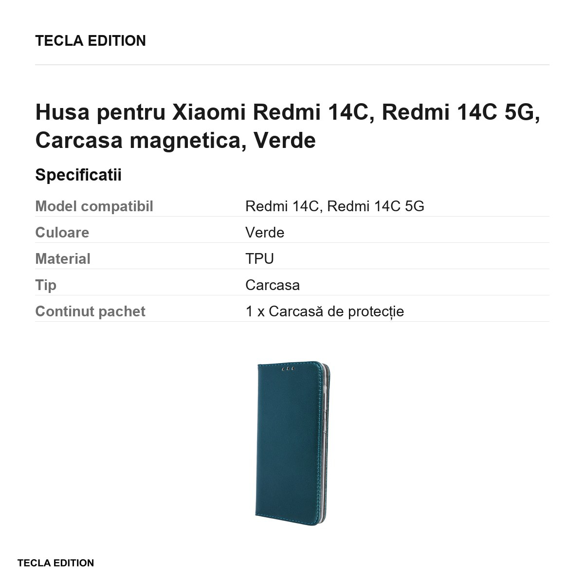 Husa Smart Magnetic pentru Xiaomi Redmi 14C, Redmi 14C 5G, tip carte cu inchidere magnetica, Verde [3]