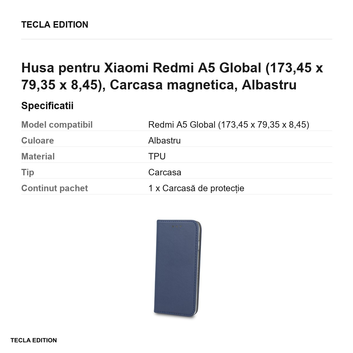 Husa Smart Magnetic pentru Xiaomi Redmi A5 Global, tip carte cu inchidere magnetica, Albastru [3]