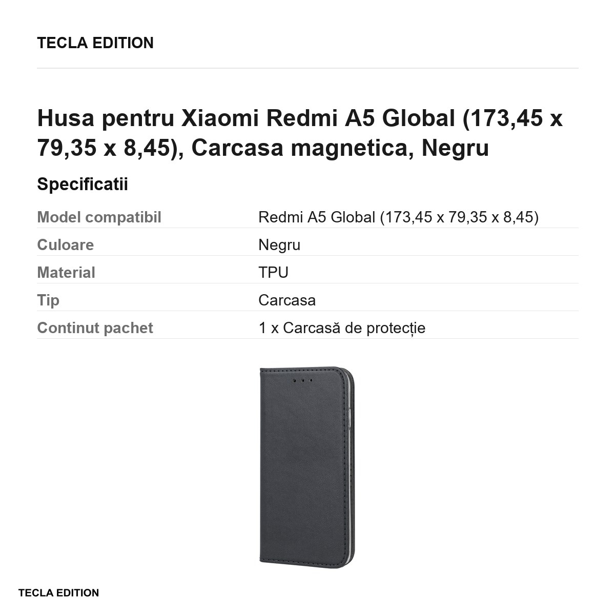 Husa Smart Magnetic pentru Xiaomi Redmi A5 Global, tip carte cu inchidere magnetica, Negru [3]