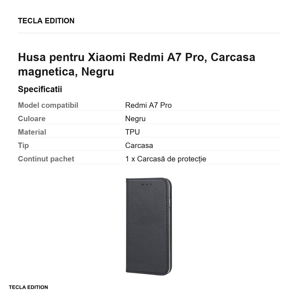 Husa Smart Magnetic pentru Xiaomi Redmi A7 Pro, tip carte cu inchidere magnetica, Negru [3]