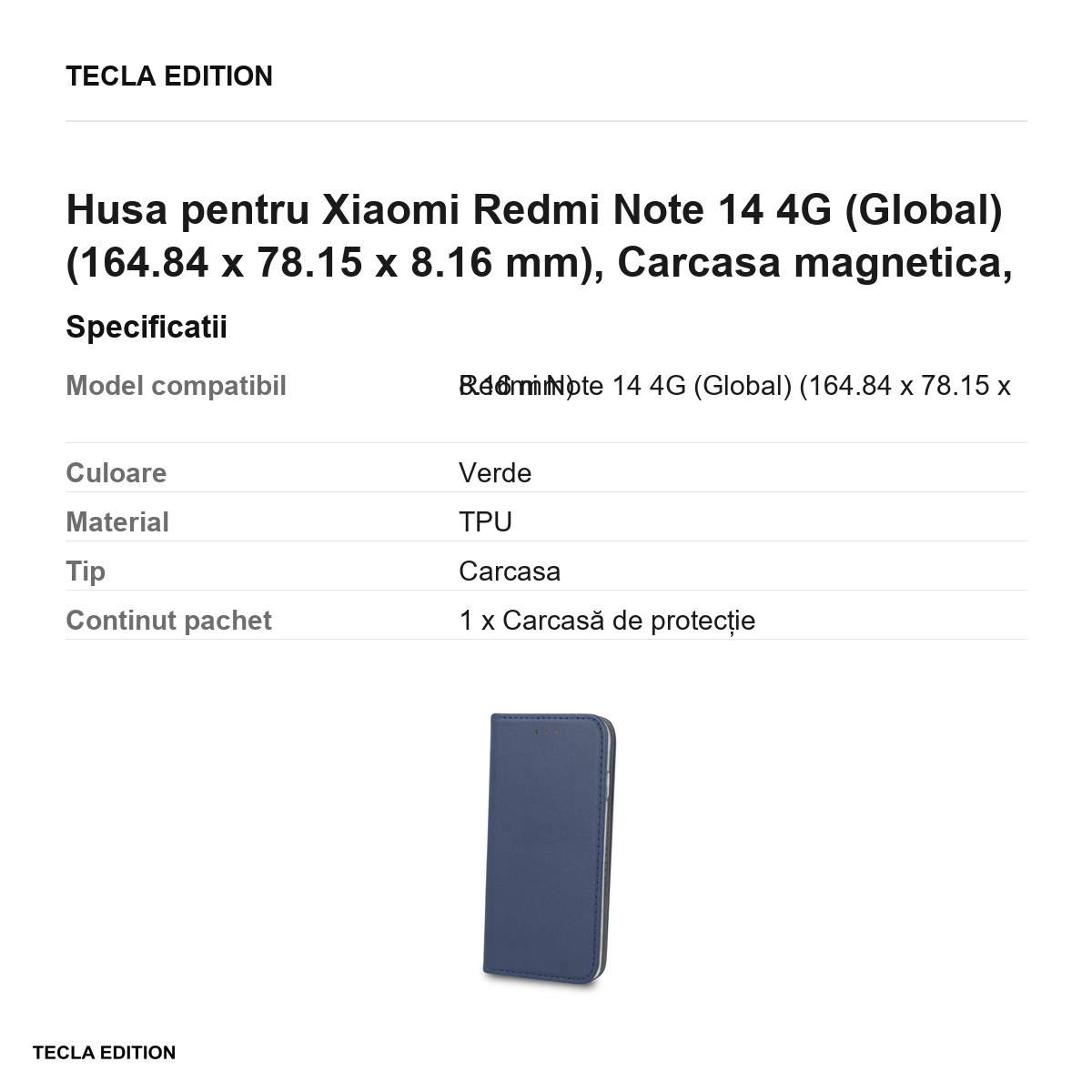 Husa Smart Magnetic pentru Xiaomi Redmi Note 14 4G (Global), tip carte cu inchidere magnetica, Albastru [3]