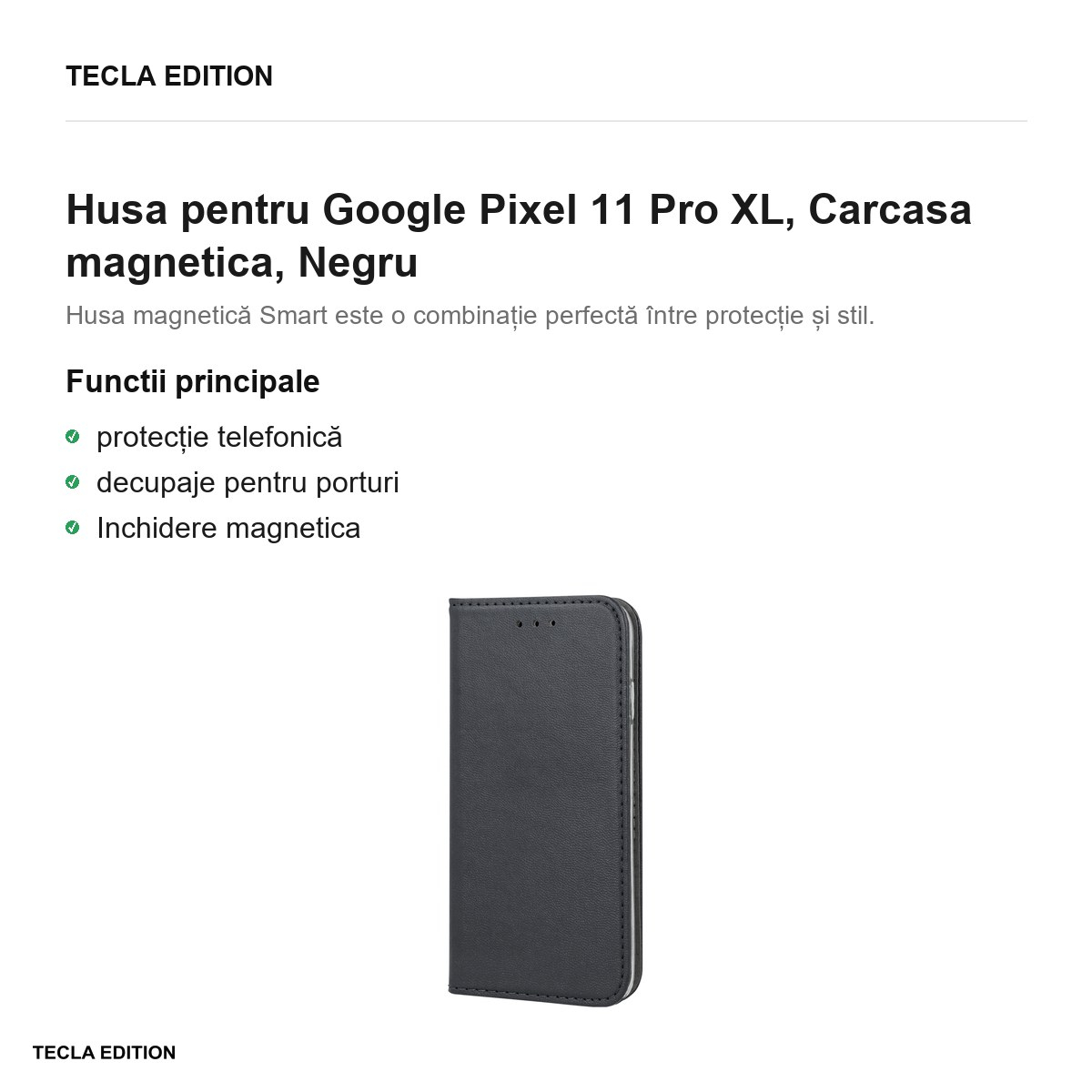 Husa Smart Magnetic XL pentru Google Pixel 11 Pro XL, tip carte cu inchidere magnetica, Negru [2]