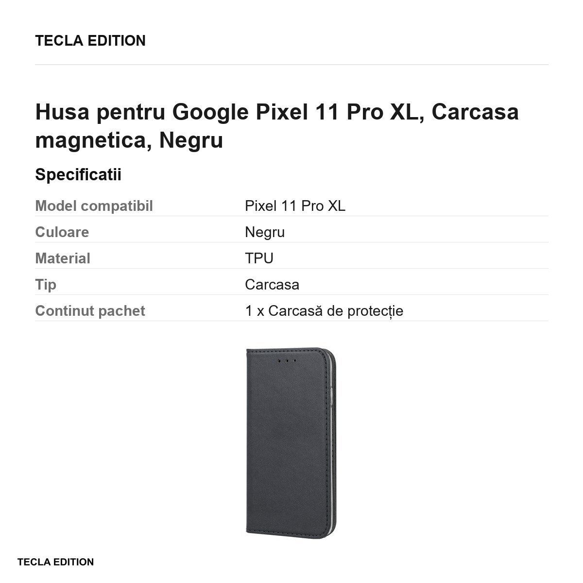 Husa Smart Magnetic XL pentru Google Pixel 11 Pro XL, tip carte cu inchidere magnetica, Negru [3]