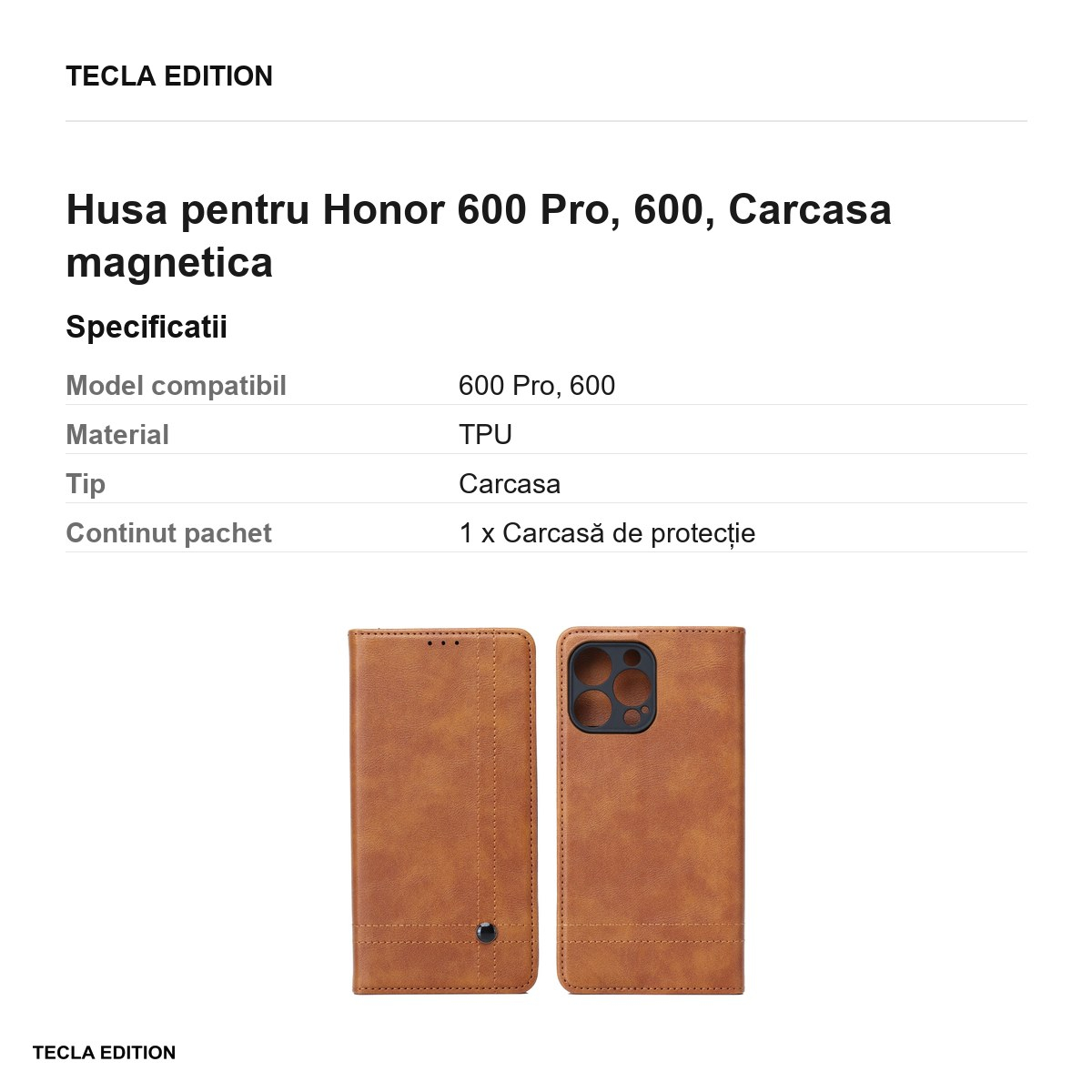 Husa Smart Seam pentru Honor 600 Pro, 600, tip carte cu inchidere magnetica, Maro [3]