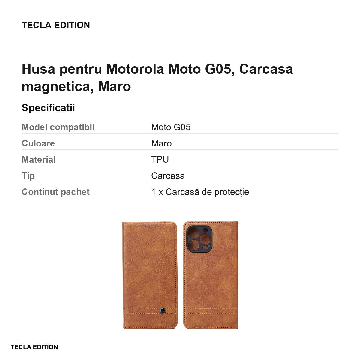 Husa Smart Seam pentru Motorola Moto G05, tip carte cu inchidere magnetica, Maro [3]